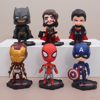 ฟิกเกอร์ซุปเปอร์ฮีโร่ DC Marvel Batman Superman Spiderman Iron man Captain America Thor ของเล่นสําหรับเด็ก จํานวน 6 ชิ้น