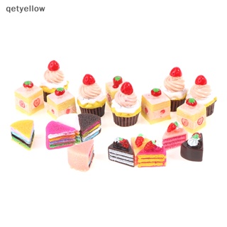 Qetyellow ของเล่นเค้กสตรอเบอร์รี่ 1:12 สําหรับบ้านตุ๊กตา 5 ชิ้น