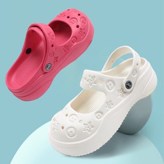 Ayuer รองเท้าแตะ CROCS พื้นนิ่ม หนา 5 ซม. พิมพ์ลาย Mary Jane กันลื่น ใส่กลางแจ้ง สําหรับผู้หญิง