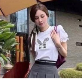 ♥ เช็คสินค้าก่อนสั่ง miu miu T-shirt เสื้อยืด แขนสั้น ผ้าคอตตอน cotton น่ารักมาก อกปักเลื่อม ลายหูน้องกระต่าย มิวมิว