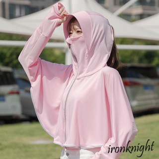 Ironknight1- เสื้อคลุมไหล่ แขนยาว ผ้าเรยอน แบบบาง ป้องกันรังสียูวี มีซิป แฟชั่นฤดูร้อน สําหรับผู้หญิง