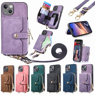 Czm เคสโทรศัพท์มือถือ มีซิป พร้อมสายคล้องยาว อเนกประสงค์ สําหรับ iPhone 13 14 Mini Pro Max Plus