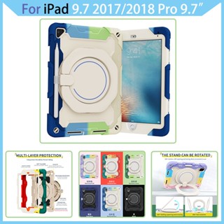 เคส สําหรับ iPad 9.7 นิ้ว 2017 2018 5 6 Pro 9.7 นิ้ว Air 1 2 360° เคสกันกระแทก ด้ามจับหมุนได้ สําหรับงานหนัก