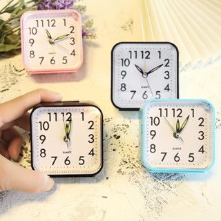 Plastic Desktop Battery Operated Bedside Fashion Student Square Analog Display With Night Light Non Ticking Alarm Clock