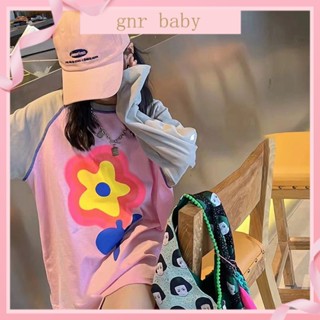 🍓GNR BABY🫐เสื้อยืดแขนยาวลําลอง ผ้าฝ้าย ทรงหลวม พิมพ์ลาย สไตล์เกาหลี สําหรับเด็กผู้หญิง อายุ 3-12 ปี