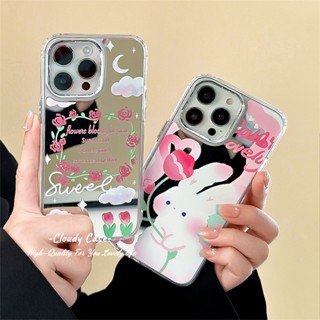 เคสโทรศัพท์มือถือแบบนิ่ม ลายกระต่ายทิวลิป พร้อมกระจก สําหรับ iPhone 14 13 12 11 Pro Max