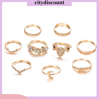 &lt;citydiscount&gt; แหวนนิ้วมือ รูปมงกุฎดวงจันทร์ ประดับพลอยเทียม สไตล์โบฮีเมียน สําหรับผู้หญิง 9 ชิ้น ต่อชุด