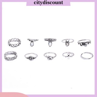 &lt;citydiscount&gt; ชุดแหวนพลอยเทียม รูปช้าง ดวงจันทร์ ดอกไม้ สไตล์วินเทจ สําหรับผู้หญิง 10 ชิ้น