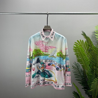 EP6W CASABLANCA fashion brand European ca long-sleeved shirt color landscape letter printing short-sleeved pattern mens and womens same shirt cardigan