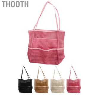 Thooth Mesh Beach Handbag Multiple Pocket Large Capacity Shoulder Bag for Travel Swimming Pool Picnic Camping