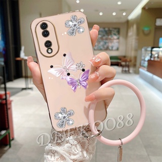 เคสโทรศัพท์มือถือ ลายผีเสื้อบินน่ารัก 3D พร้อมสายคล้องมือ สําหรับ Honor 90 Lite Magic5 Pro X8a 4G 5G Honor90 Honor90Lite