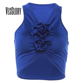 Vesglory เสื้อกล้าม คอวี พิมพ์ลายดอกไม้ สีพื้น เซ็กซี่ สําหรับผู้หญิง 2023