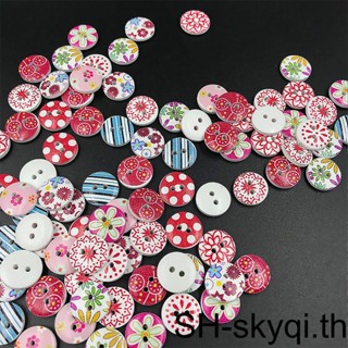 กระดุมไม้ ทรงกลม ลายดอกไม้ สไตล์เรโทร สําหรับทํางานหัตถกรรม DIY จํานวน 100 ชิ้น