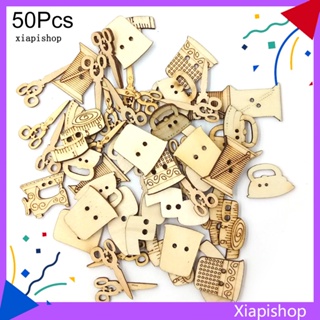 Xps กระดุมไม้ รูปเครื่องมือเย็บผ้าน่ารัก สําหรับตกแต่งสมุดภาพ งานฝีมือ DIY 50 ชิ้น