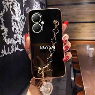 พร้อมส่ง เคสโทรศัพท์มือถือนิ่ม ปิดด้านหลัง ลายใบไม้ สีชมพู แฟชั่น สําหรับ VIVO Y27 Y36 4G 5G Y02t Y274G