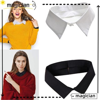 MAG เสื้อเชิ้ตคอปกปลอม ผ้าฝ้าย สีดํา สีขาว สไตล์วินเทจ