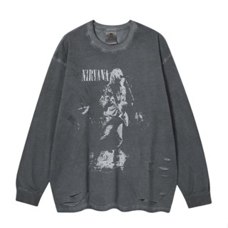 เสื้อยืดลําลอง แขนยาว คอกลม พิมพ์ลาย Nirvana Band Cortco สไตล์ฮิปฮอป เรโทร สําหรับผู้ชาย และผู้หญิง