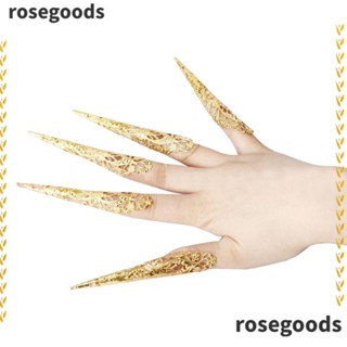 Rosegoods1 เล็บปลอมแฟชั่น ลายนกยูง สีทอง สําหรับเต้นรํา 5 ชิ้น