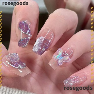 Rosegoods1 เล็บปลอม หัวเหลี่ยม ถอดออกได้ แบบเต็มเล็บ สําหรับผู้หญิง