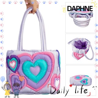 DAPHNE กระเป๋าสะพายไหล่ ผ้าฝ้าย แบบนิ่ม พิมพ์ลายหัวใจ สีสันสดใส