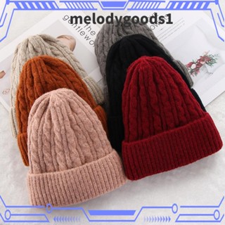 Melodygoods1 หมวกบีนนี่ ผ้าวูลถัก สีพื้น แบบนิ่ม