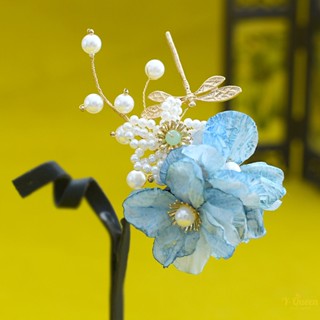 กิ๊บติดผม ผ้าไหม ลายดอกไม้ สีเหลือง สไตล์วินเทจ