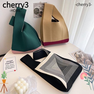 Cherry3 กระเป๋าถือ กระเป๋าสะพายไหล่ กระเป๋าช้อปปิ้ง ผ้าถัก ลายสก๊อต ใช้ซ้ําได้ สําหรับผู้หญิง