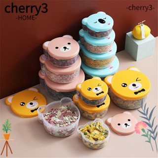 Cherry3 กล่องเก็บอาหารเบนโตะ รูปหมีน่ารัก สําหรับเด็ก 4 ชิ้น