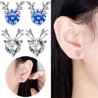 New Crystal Reindeer Stud Earrings 925 Sterling Silver Women Girls Xmas Gifts