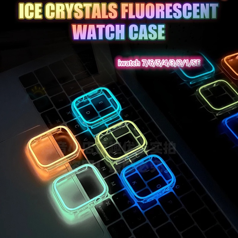 เรืองแสง Apple Watch Case ใช ้ งานร ่ วมกับนาฬิกา Series 9 8 7 6 5 4 3 2 se 44 มม.40 มม.45 มม.41 มม.38 มม.42 มม.iWatch Hard PC กรอบป ้ องกันฝาครอบ