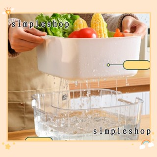 Simple ตะกร้าระบายน้ํา พลาสติก ทรงสี่เหลี่ยม 3 ขนาด วางซ้อนกันได้ ทนทาน สีขาว สําหรับห้องครัว