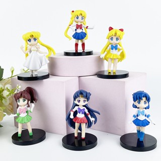 Yyds โมเดลฟิกเกอร์ Sailor Moon Tsukino Usagi Ami Rei Makoto Minako ของเล่น ของขวัญ สําหรับเด็ก 6 ชิ้น