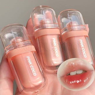 Pink Coco ลิปสติก ลิปกลอส เนื้อลิขวิด กันน้ํา แห้งเร็ว ติดทนนาน 4 สี สีไวน์แดง กุหลาบ