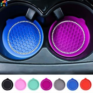 1Pc Car Diamond Coaster Water Cup Slot Non-Slip Mat Bling Waterproof Silicone Pad Cup Holder Gadget Auto Interior Accessories