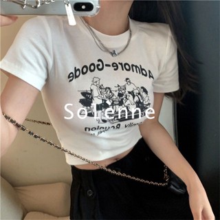 Solenne  เสื้อครอป เสื้อยืดผู้หญิง ครอป baby tee สาวเรโทร 2023 NEW Style ins Unique fashion ทันสมัย A29J101 36Z230909