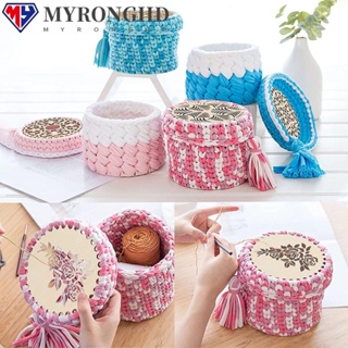 Myronghd ตะกร้าไม้ธรรมชาติ ทรงกลม สําหรับเย็บปักถักร้อย DIY 2 ชิ้น ต่อชุด