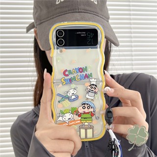 เคสโทรศัพท์ซิลิโคน TPU ใส แบบนิ่ม ลายการ์ตูน ขอบหยัก พร้อมสายคล้อง กันกระแทก สําหรับ Samsung Galaxy Z Flip 3 Flip 4 Flip 5