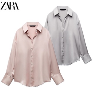 Zara ต้นฤดูใบไม้ร่วงใหม่ที่เรียบง่ายอารมณ์เสื้อผ้าซาตินผ้าเดรป 8741236