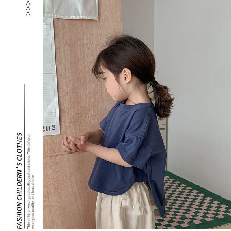 【เสื้อยืดเด็ก】เสื้อยืดแขนสั้น ผ้าฝ้าย แบบบาง สไตล์เกาหลี แฟชั่นฤดูร้อน สําหรับเด็กผู้ชาย และผู้หญิง อายุ 2-14 ปี