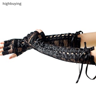 [highbuying] ถุงมือครึ่งนิ้ว ลูกไม้ ลายดอกไม้ เซ็กซี่ สีดํา สําหรับผู้หญิง