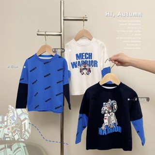 พร้อมส่ง เสื้อยืดแขนยาว สไตล์ฤดูใบไม้ผลิ ฤดูใบไม้ร่วง สําหรับเด็กผู้ชาย