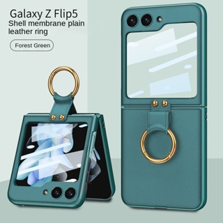 เคสโทรศัพท์มือถือหนังแข็ง ชุบไฟฟ้า กันกระแทก พร้อมแหวนนิ้ว สําหรับ Samsung Galaxy Z Flip 5 Flip5 5G