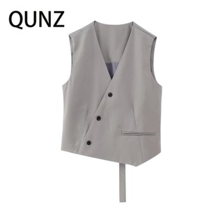 Qunz เสื้อกั๊ก กระดุมสองแถว อเนกประสงค์ แฟชั่น 5631