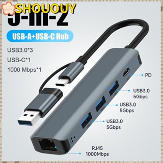 Shououy อะแดปเตอร์ฮับ USB C PD 100W Gigabit Ethernet ความเร็วสูง Type-C RJ45 5 in 2|/ สํานักงานคอมพิวเตอร์