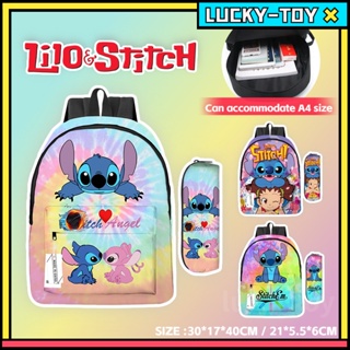 Lilo &amp; Stitch กระเป๋าเป้สะพายหลัง กระเป๋านักเรียน และกล่องดินสอ ขนาดใหญ่ จุของได้เยอะ ลายการ์ตูนมาร์เวล สีโปร่งใส สําหรับเด็กผู้ชาย และเด็กผู้หญิง