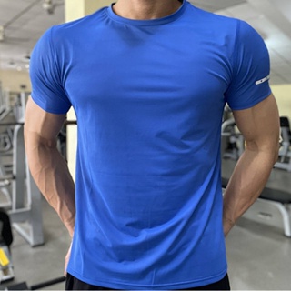 Sports Fitness Ice Silk Mens Short-Sleeved Summer Quick-Drying Stretch Solid Color round Neck Fashion Casual Running Training Fashion T-shirt UZoU