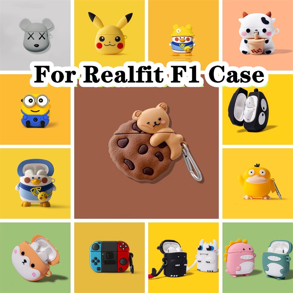 พร้อมส่ง! นําไปใช้กับ Realfit F1 เคส Case เคสหูฟัง ซีรีส์การ์ตูนต่อต้านฤดูใบไม้ร่วง หมี XX สีดํา