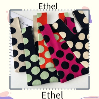 Ethel1 กระเป๋าถือ กระเป๋านักเรียน ผ้าถักนิตติ้ง ทรงกลม ความจุสูง แฮนด์เมด