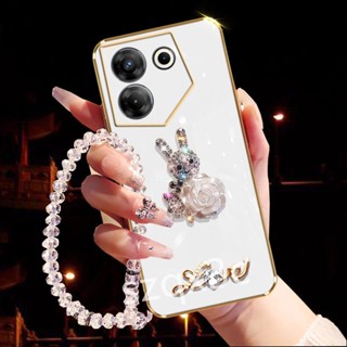 พร้อมส่ง เคสโทรศัพท์มือถือ ลายดอกไม้ กระต่าย ภาษาอังกฤษ พร้อมสายคล้องข้อมือ สําหรับ Tecno Camon 20 Pro Premier Spark Go 2023 10C 10 Pro POVA 4 4G 5G Camon20Pro