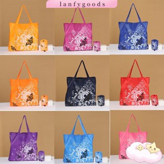 Lanfy กระเป๋าสะพายไหล่ กระเป๋าช้อปปิ้ง ทรงโท้ท ผ้าฟาบริค ลายดอกไม้ ผีเสื้อ ใช้ซ้ําได้ แฟชั่นสําหรับสตรี 2 ชิ้น
